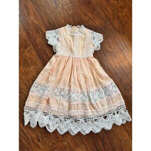 Trish Scully Peach Lace Girls Dress Crochet Details Ruffle Skirt Toddler Sz 3